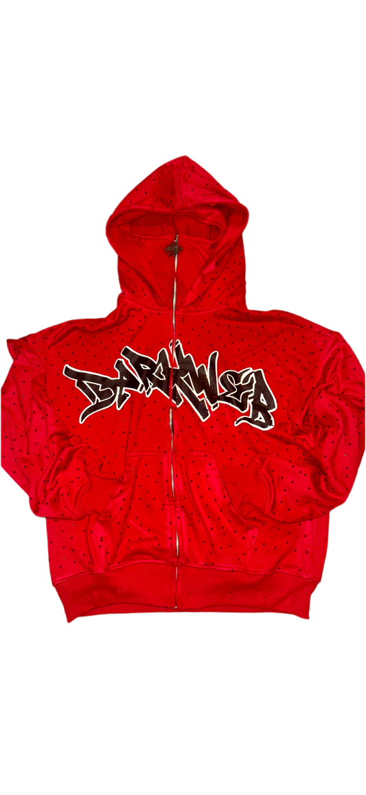 (Red) Double Hood Ski Mask Full Zip Up